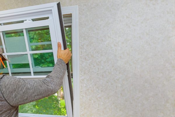 Worker in the installing new, windows in an house new window in the home renovation living energy efficiency